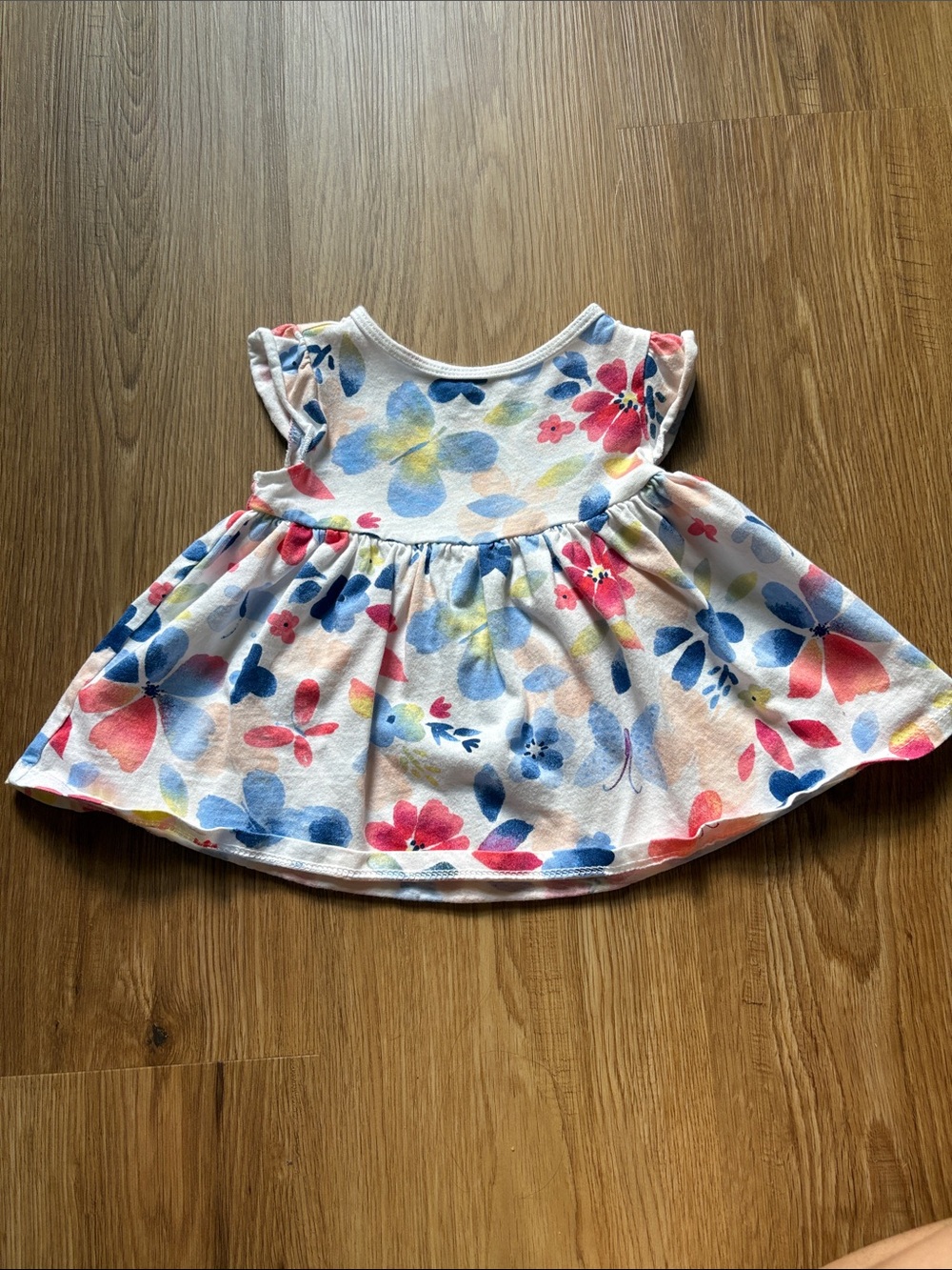 Girls' Floral Swing Dress - White with Blue & Pink Flowers